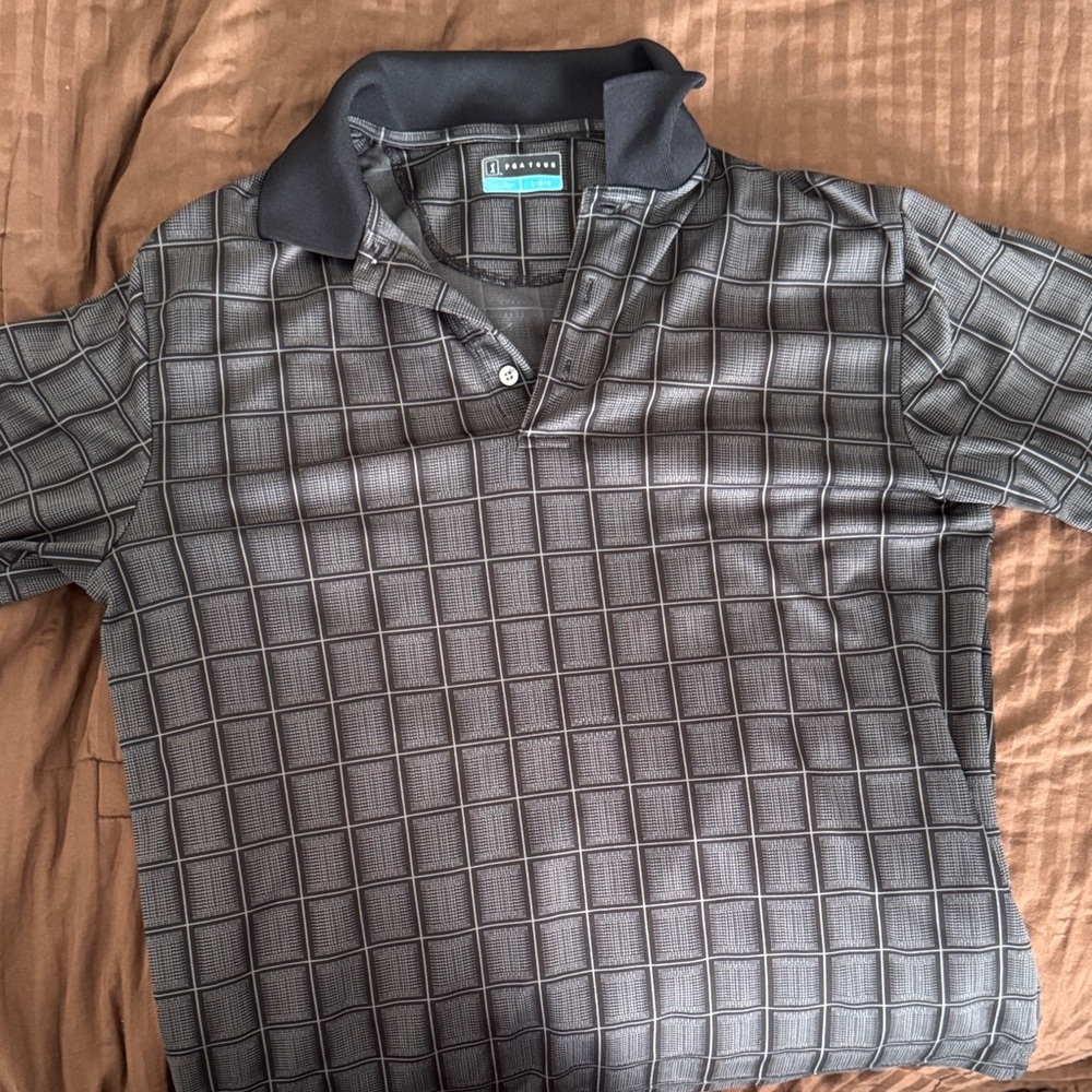 PGA Tour Charcoal Checkered Polo Shirt